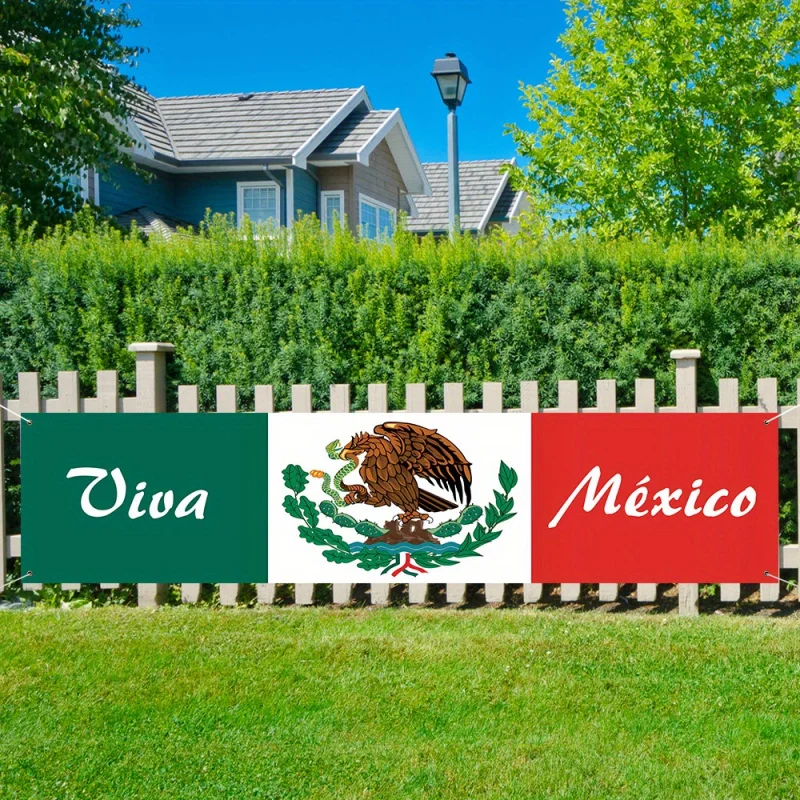Viva Mexico Outdoor Fence Banner - мексиканское патриотическое украшение ко Дню независимости, с эмблемой орла и змеи, ярко-зеленый, белый