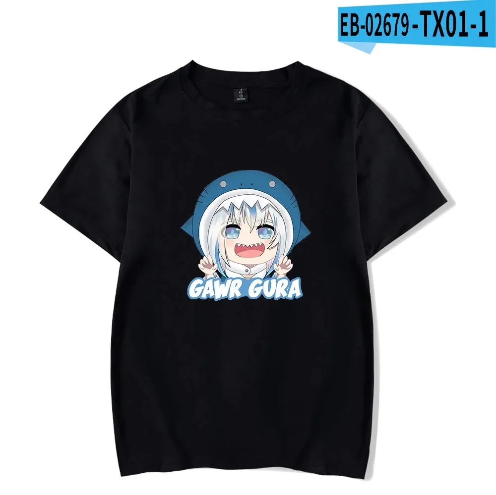 Футболка с принтом Vtuber Gawr Gura, круглая, с высоким вырезом, рукава Kurta, модная, Японская уличная одежда, версия