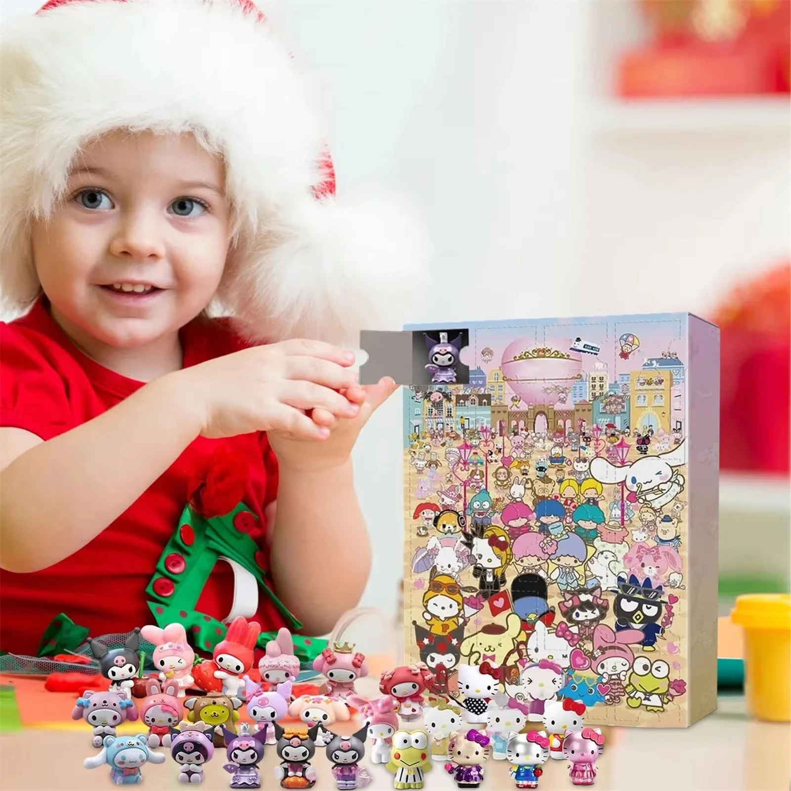Фото Аниме Hello Kitty Адвент-календарь Коробка Фигурка Рождество Kawaii Melody Kuromi Фигурка Экшн-модель Праздничная детская игрушка Подарки на Хэллоуин №5