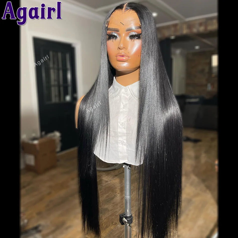 Фото 32 34 Inch Navy Blue Bone Straight 6X4 Lace Closure Human Hair Wigs Pre Plucked Transparent 13x6 Lace Frontal Wig for Women 200% №4