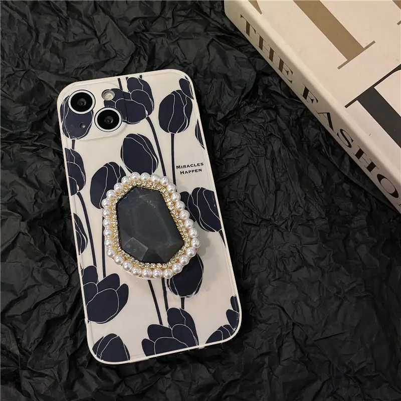 Фото Черный iPhone15 Tulip iPhone14 с чехлом iPhone16PLUS 11ProMax минималистичный iPhone13 Подставка для iPhone12 с высоким уровнем внешнего вида №4