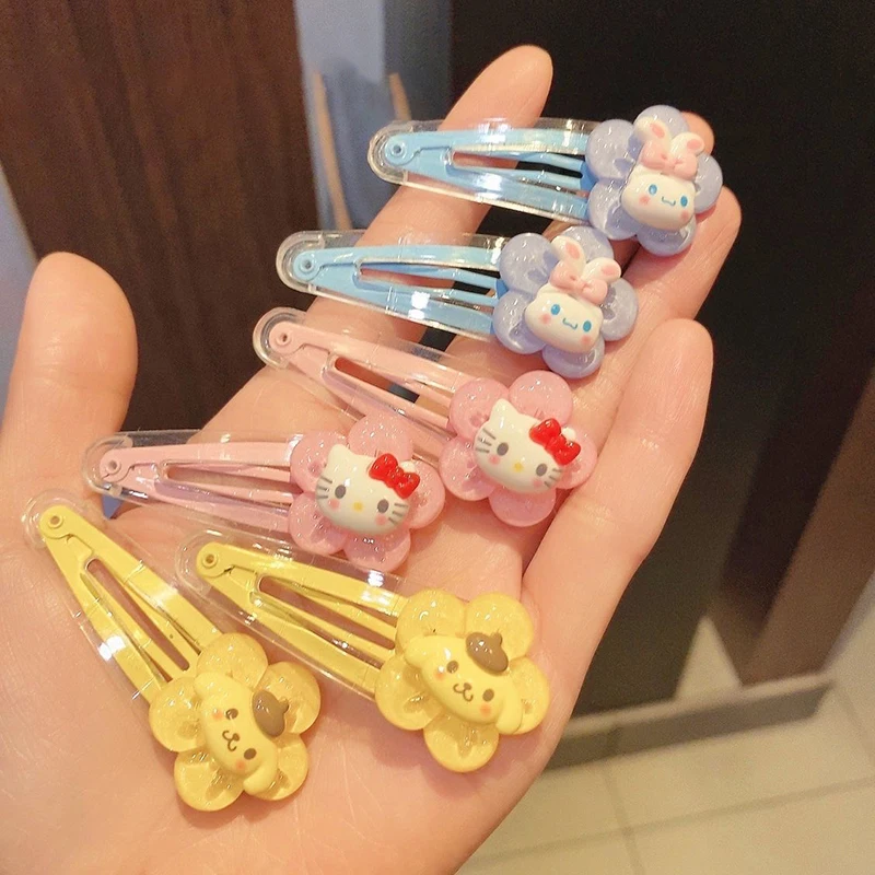 1 пара, зажимы для волос с цветами из мультфильма Sanrio, Симпатичные прозрачные зажимы для волос BB для женщин и девушек, милые изысканные аксессуары для волос