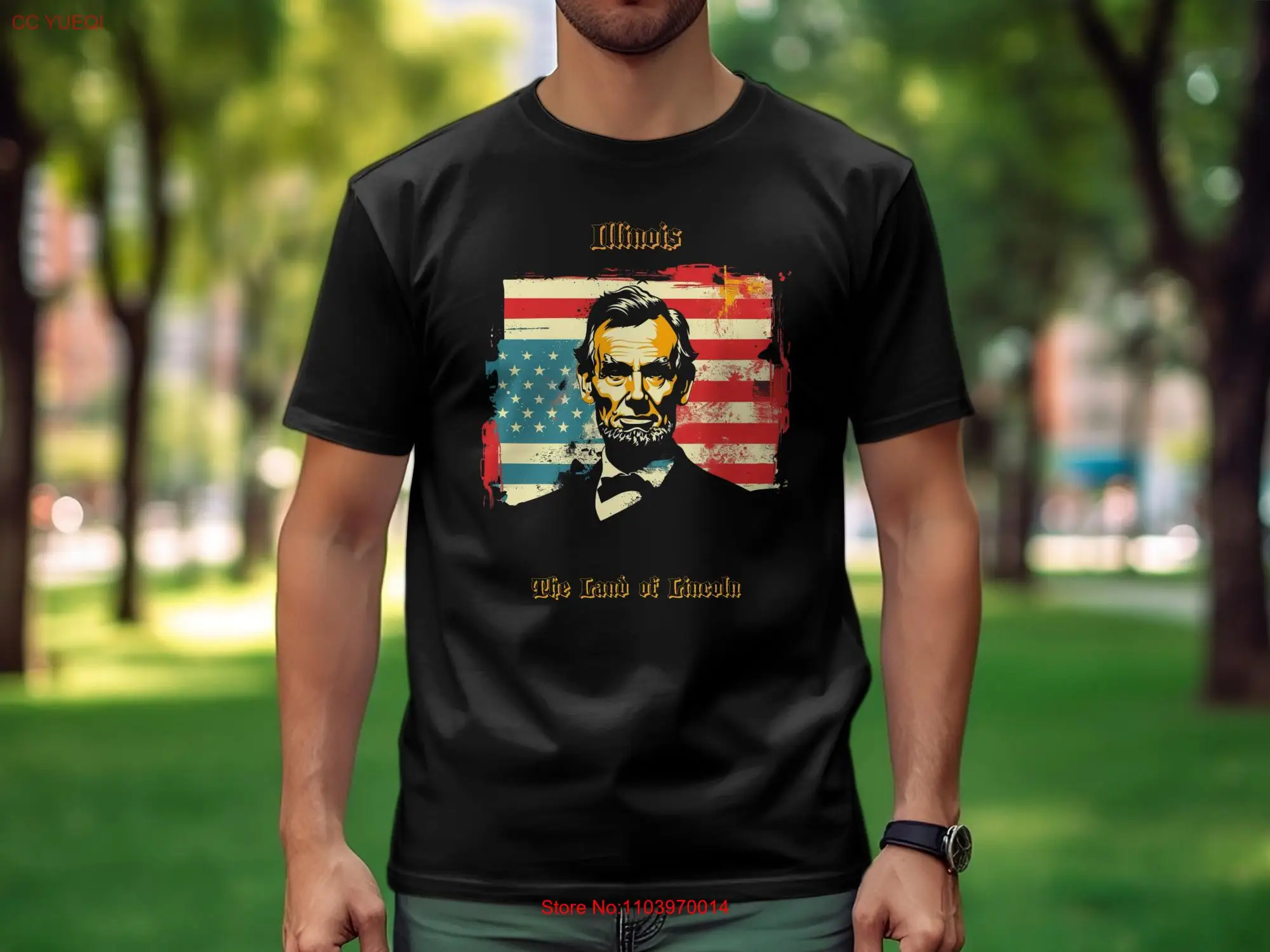 Vintage Illinois Abraham Lincoln T Shirt Patriotic American Flag The Land of Retro Design  long or short sleeves