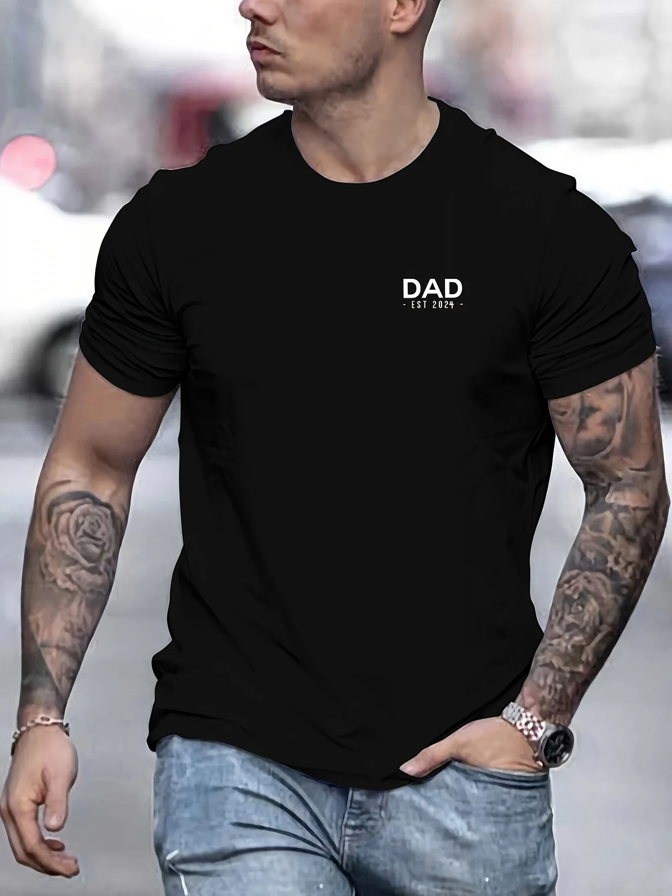 Мужская футболка с принтом папы, издание 2025 года — Bold DAD EST.2025, белая повседневная футболка с круглым вырезом и короткими рукавами, можно стирать в машине