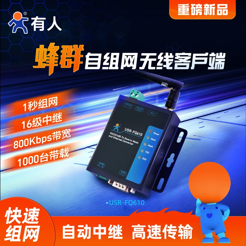 Сеть Swarm Ad Hoc Беспроводное реле по бокам клиента Последовательный сервер LoRa Преобразование Ethernet FQ610