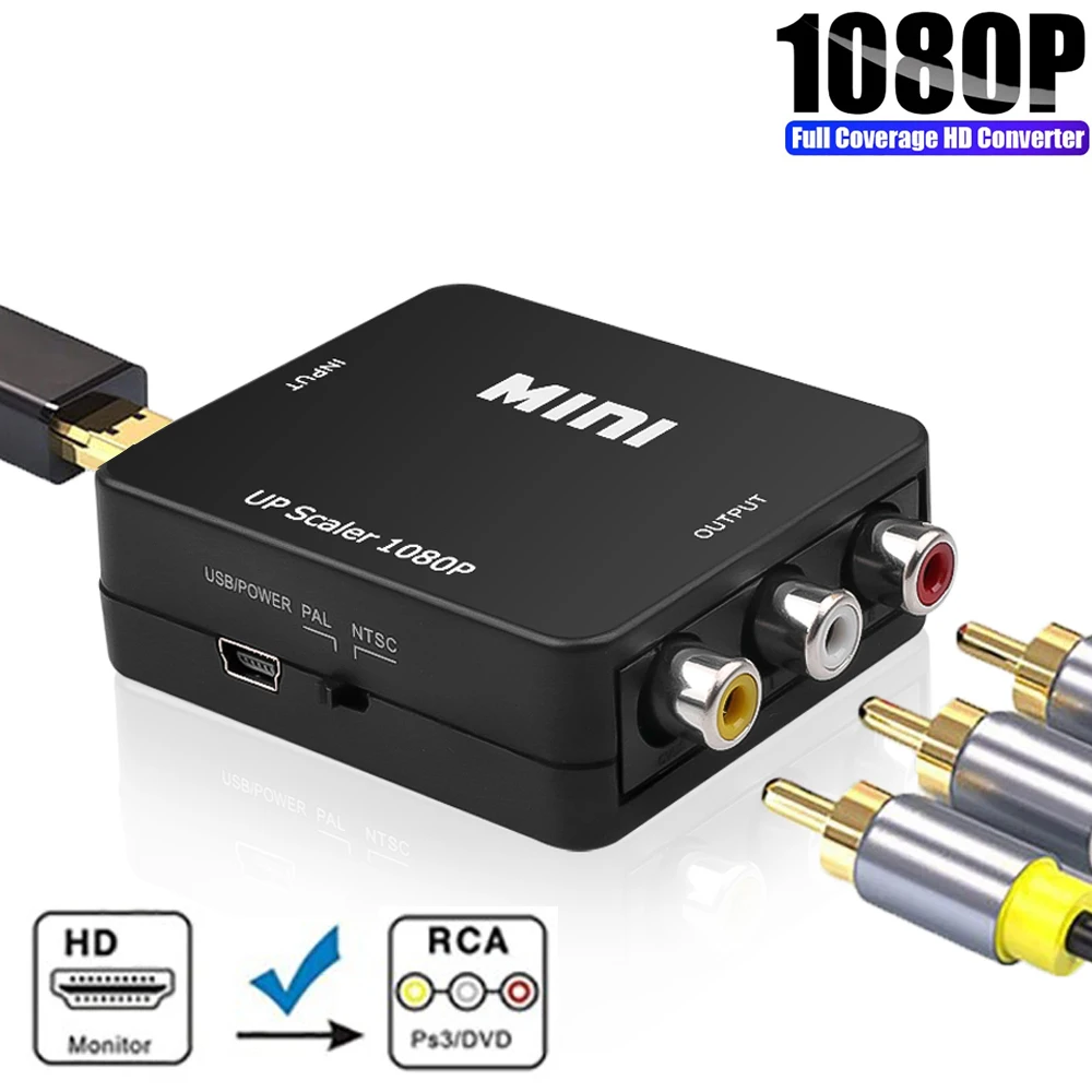 Преобразователь HDMI в RCA 1080P, преобразователь HDMI в AV, композитный видеопреобразователь HDMI, переключатель с поддержкой NTSC PAL HDMI2AV