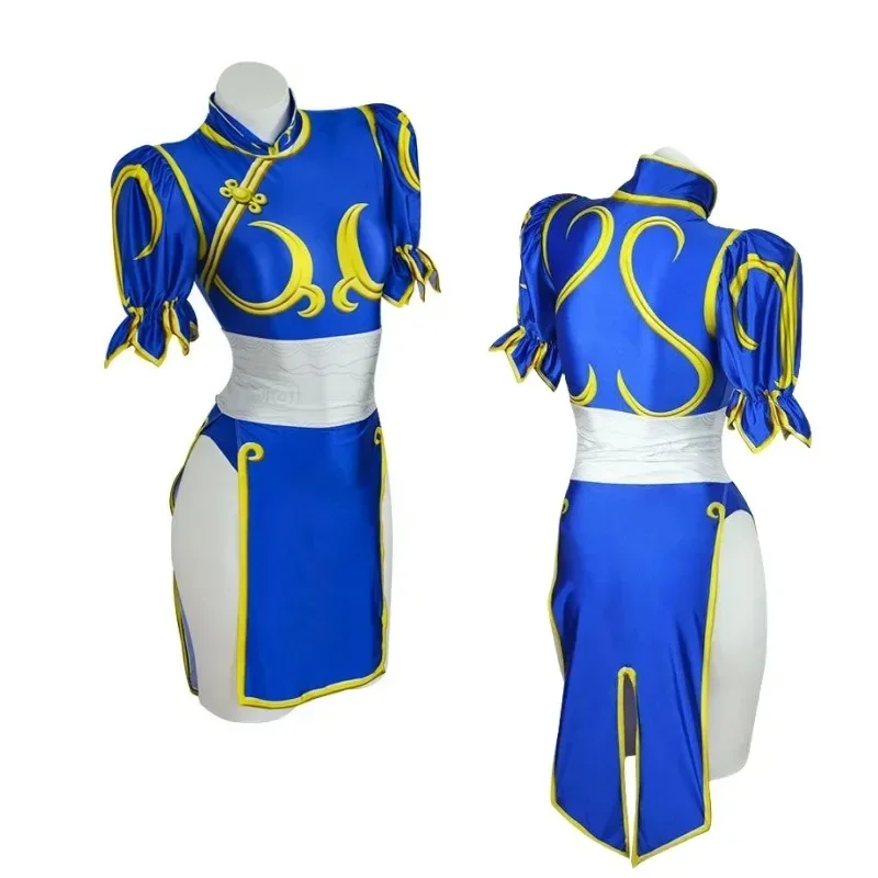 Фото Костюмы для косплея Chun Li, синее платье Cheongsam Sutorito Faita Games Chun Li, боди для косплея, вечерние костюмы на Хэллоуин, женская одежда для девочек №3