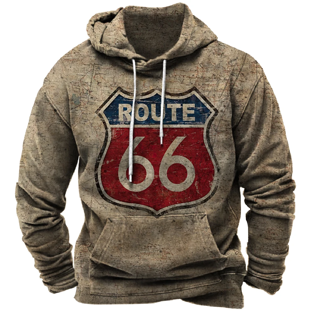 Фото Винтажная Толстовка Route 66, худи с 3d принтом, модные толстовки, свитшоты для мальчиков и женщин, мужские спортивные костюмы, мужская женская одежда №1