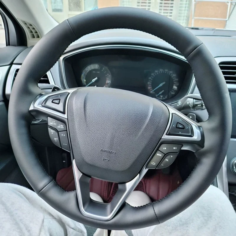 Изготовленный на заказ чехол на руль автомобиля из микрофибры для Ford Fusion Mondeo EDGE 2013-2016, оплетка на руль, автомобильный аксессуар