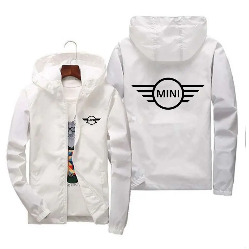 Фото Jaket Mobil 2023 новейший Mini Cooper S Print Pria Musim Semi dan Musim gur Ritsleting Kasual Bertudung Jaket Bomber Mode Jaket №4