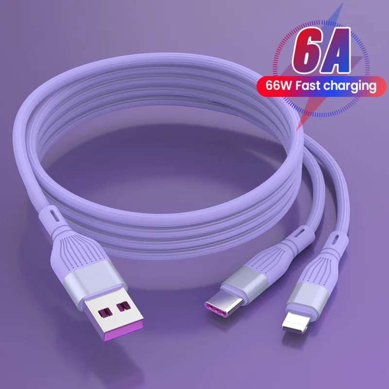 Кабель для передачи данных 6A Usb Type-C, Сверхбыстрый зарядный кабель с одним сопротивлением, два силиконовых кабеля для передачи данных для Huawei, Samsung, Xiaomi, Micro Usb + Type-C