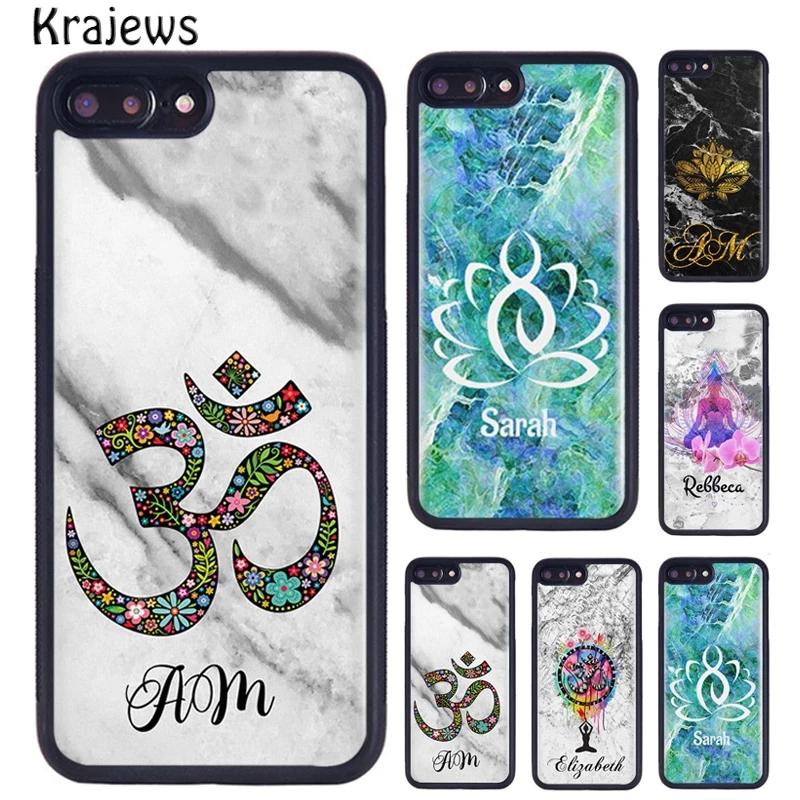 Персонализированный чехол для телефона Krajews Yoga Namaste Lotus Marble с индивидуальным именем для iPhone 16, 15, 14, plus 11, 12, mini 13 Pro XR XS Max