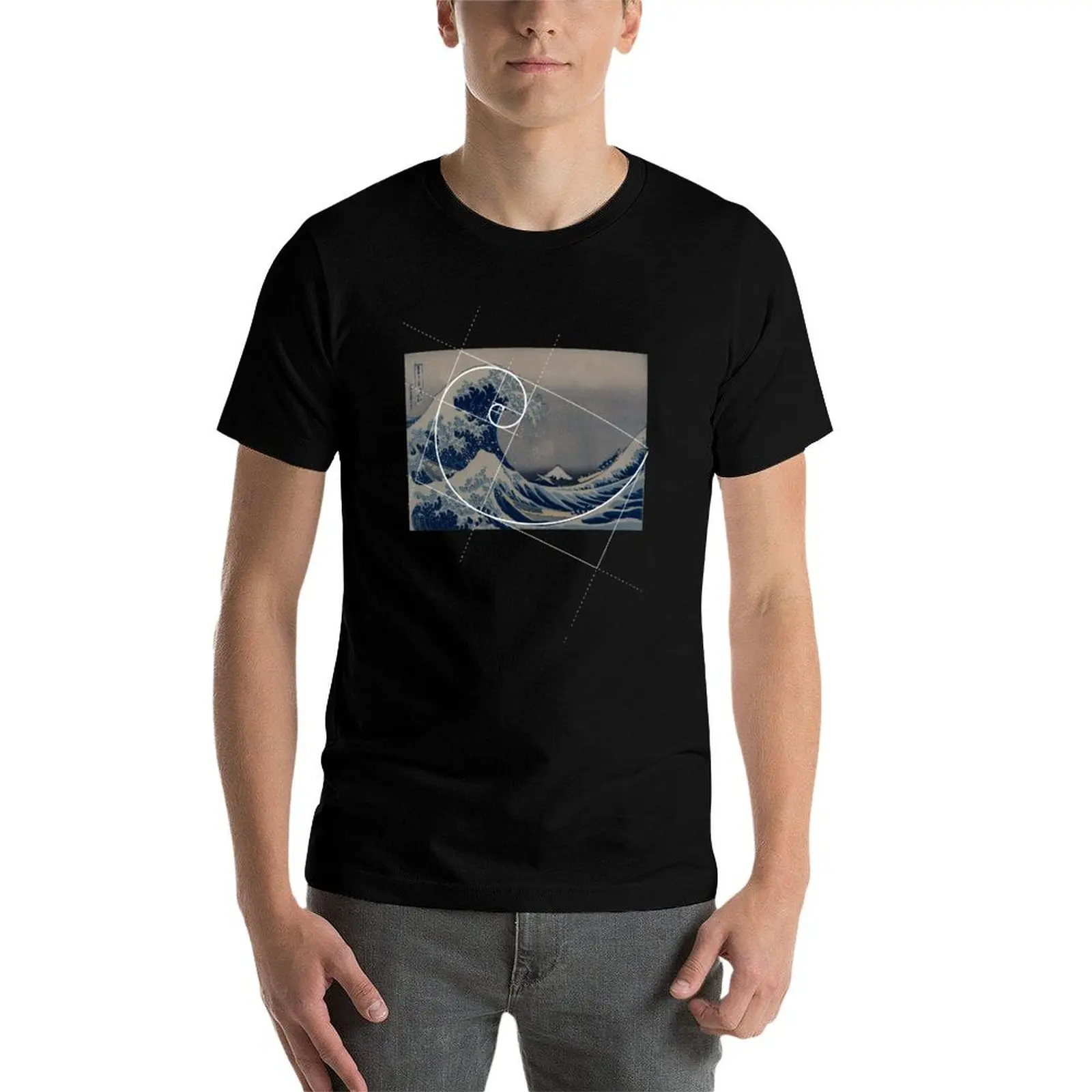 Фото Футболка Hokusai Meets Fibonacci, одежда больших размеров, эстетичная одежда, кавайная одежда, персонализированная футболка, простые футболки для мужчин №4