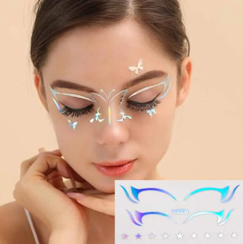 Laser Eyeliner Sticker Butterfly Star Double Eyelid Face Makeup Tattoo Decals Festival Night Event Party Eye Adhesive Decoration