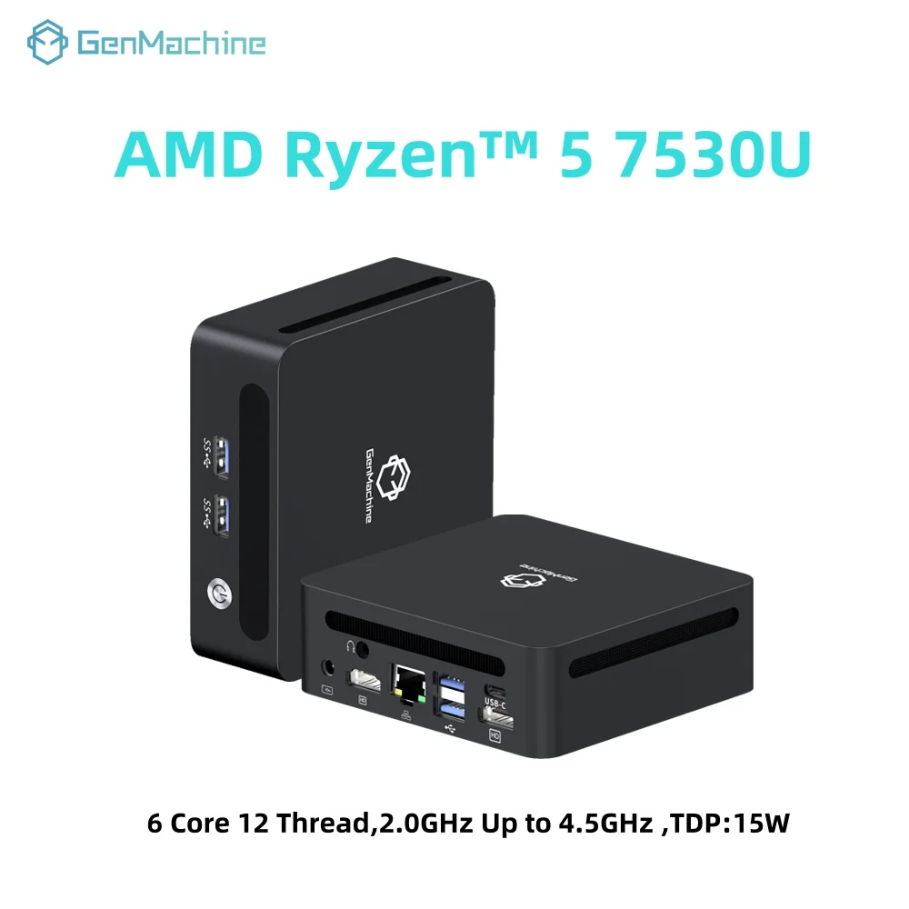 GenMachine AMD Ryzen 5 7530U Мини-ПК 4,5 ГГц 15 Вт 6 ядер 12 нитей Windows 11 DDR4 3200 МГц WIFI6 Мини-ПК игровой компьютер Ordenador