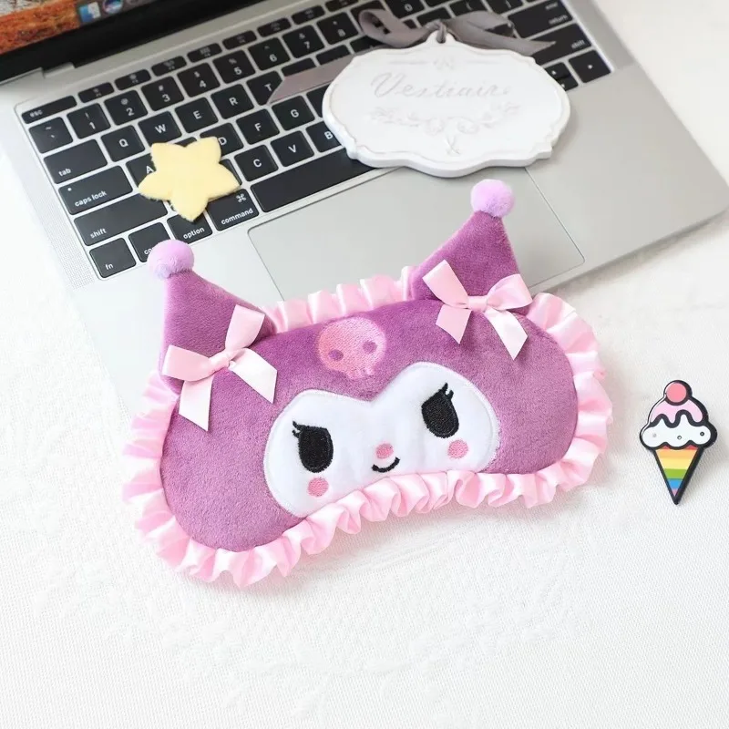 Фото Милый персонаж мультфильма My Melody Hello Kitty Kuromi Cinnamoroll спальная маска Nap кружевная маска в виде листьев лотоса Регулируемый праздничный подарок №4
