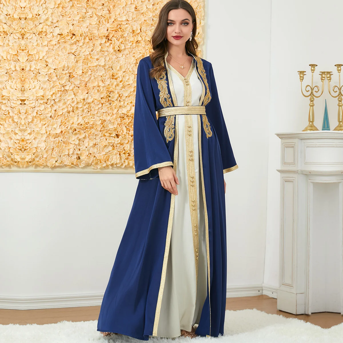 Фото Платье-Кафтан Abaya для свадьбы, новинка, Женская Одежда для танцев Musim, Осень-зима, платье из двух частей с длинным рукавом, женская одежда №5