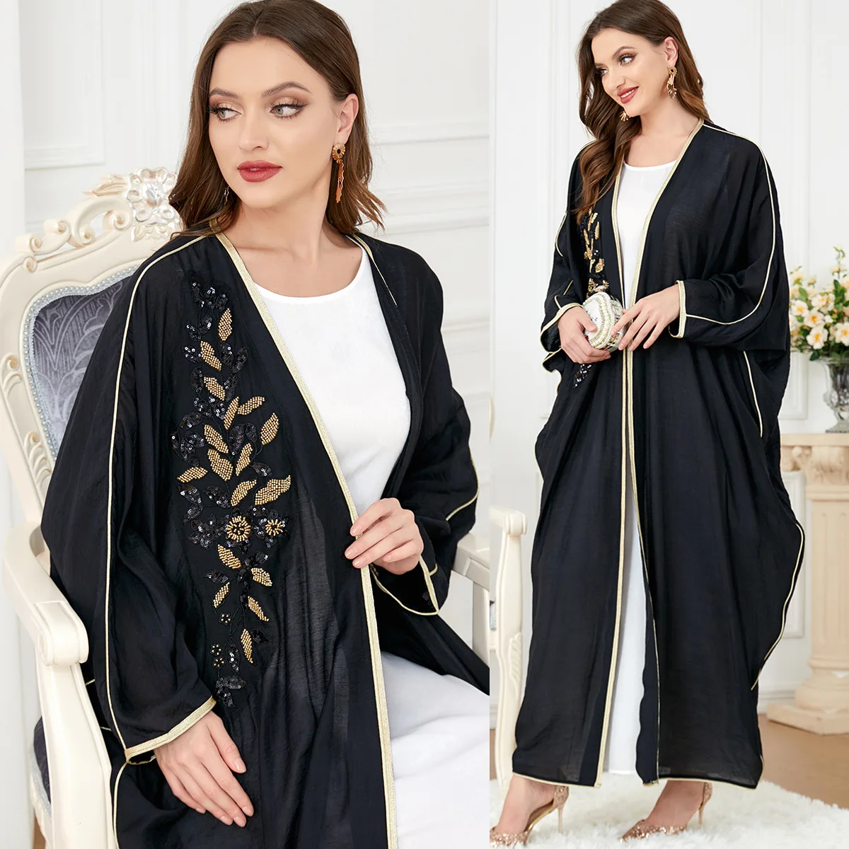 Роскошное платье Abayas, мусульманское платье с рукавами «летучая мышь», джалабия, рамандайский ИД, длинное платье, кимоно, Юба, Тобе, мусульманская молитва