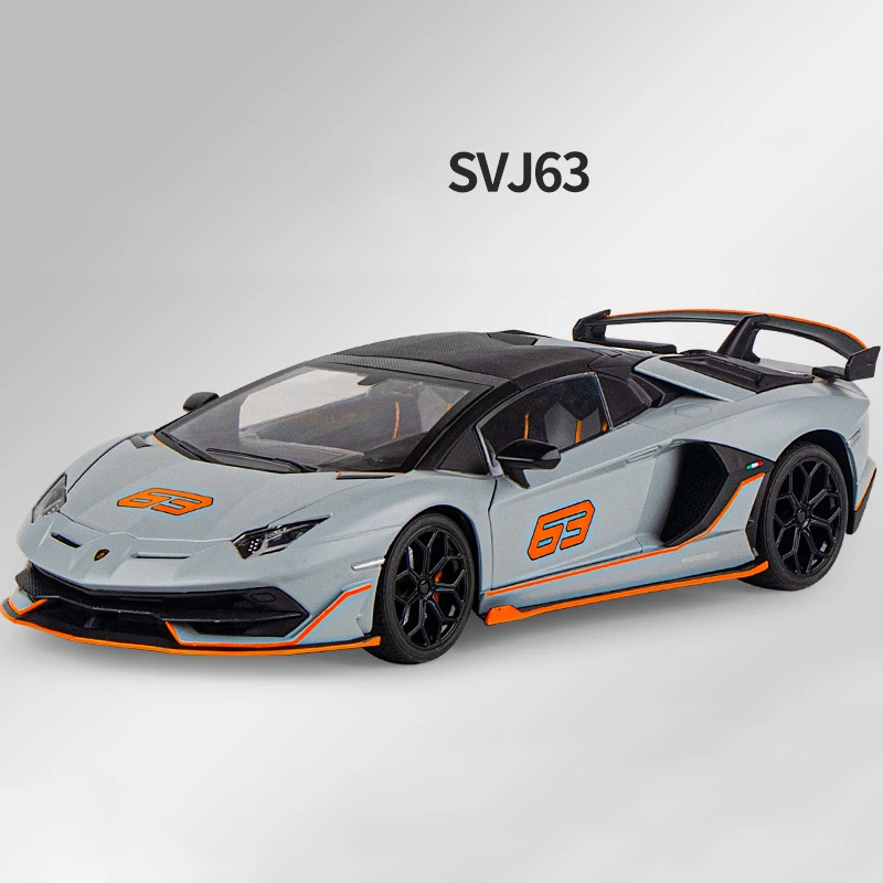 Фото Lamborghinis чжущий автомобиль SVJ63 в масштабе 1:18, модель игрушечного автомобиля из сплава, модель рулевого колеса, детская коллекционная игрушка, подарок на день рождения №2
