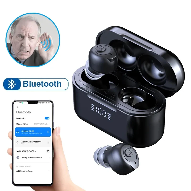 Слуховые аппараты с Bluetooth для пожилых людей, беспроводной Перезаряжаемый цифровой дисплей, слуховой аппарат для тяжелой потери слуха