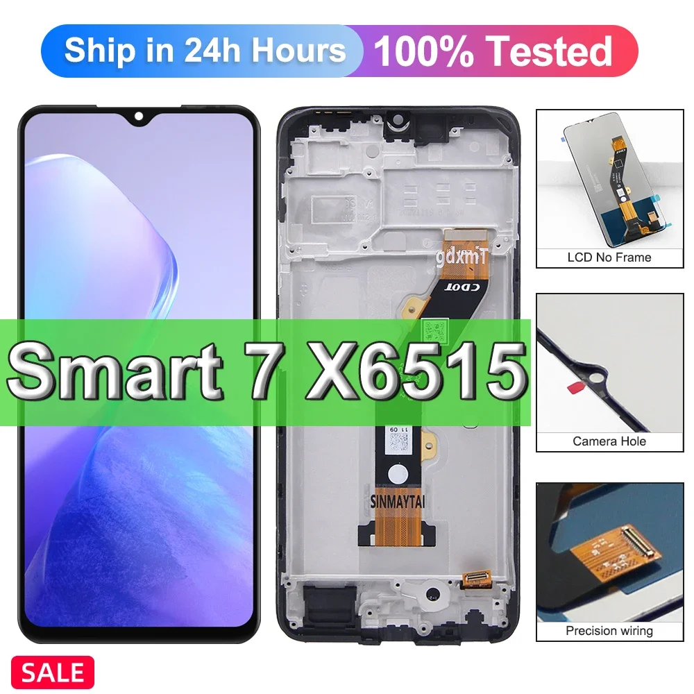 Экран Pop 6,6 дюйма для Infinix Smart 7 X6515 Smart7 HD X6516, ЖК-дисплей, дигитайзер сенсорного экрана в сборе, запасные части с Fra