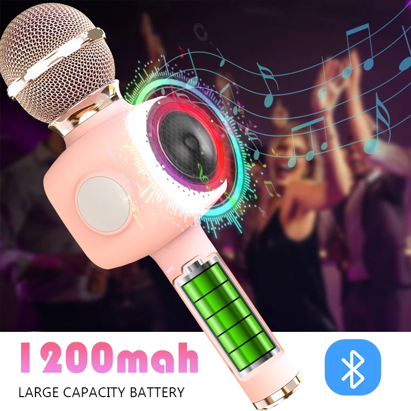 Портативный ручной микрофон для караоке с подсветкой, Bluetooth-микрофон 5-в-1 для пения для детей и взрослых, динамик для вечеринки