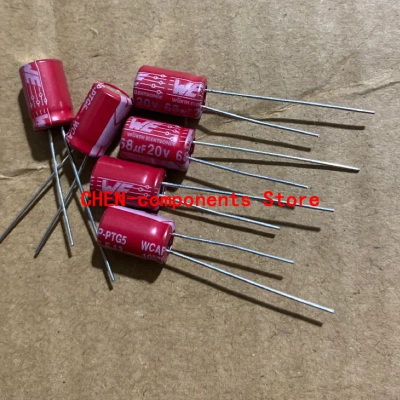 Бесплатная доставка 20 шт. новый WE 20V68UF 6X9MM Red robe твердотельный конденсатор 68uF/20v аудио электролитический конденсатор 68UF 20V 105degrees