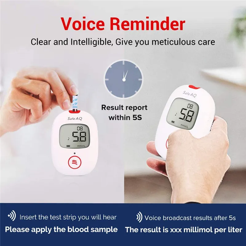Фото Sinocare Safe AQ Voice измеритель уровня глюкозы в крови, тестер сахара в крови, домашний глюкометр со полосками и ланцетами №3