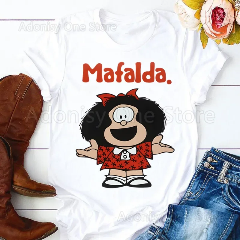 Mafalda комикс Ulzzang мультфильм кавайные Харадзюку топы летние топы Графические футболки женские футболки одежда футболка для девочек Прямая поставка