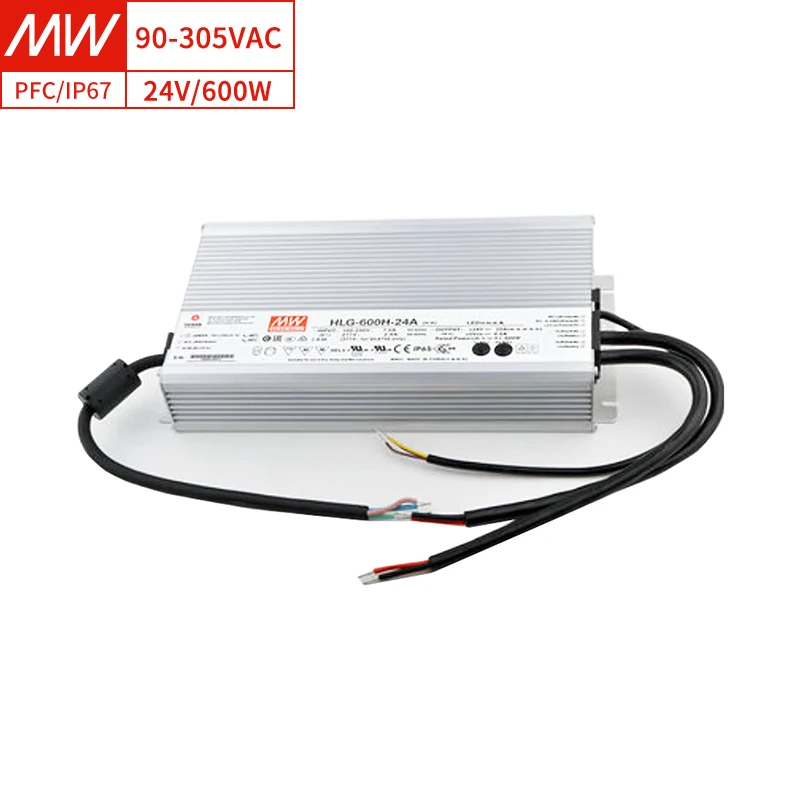Лидер продаж MEAN WELL HLG-600H-24A 600 Вт 12-24 В 12,5-25 А 90-305 В переменного тока 95% Eff IP65 Водонепроницаемый 3-в-1 затемнение постоянное напряжение/токовый L