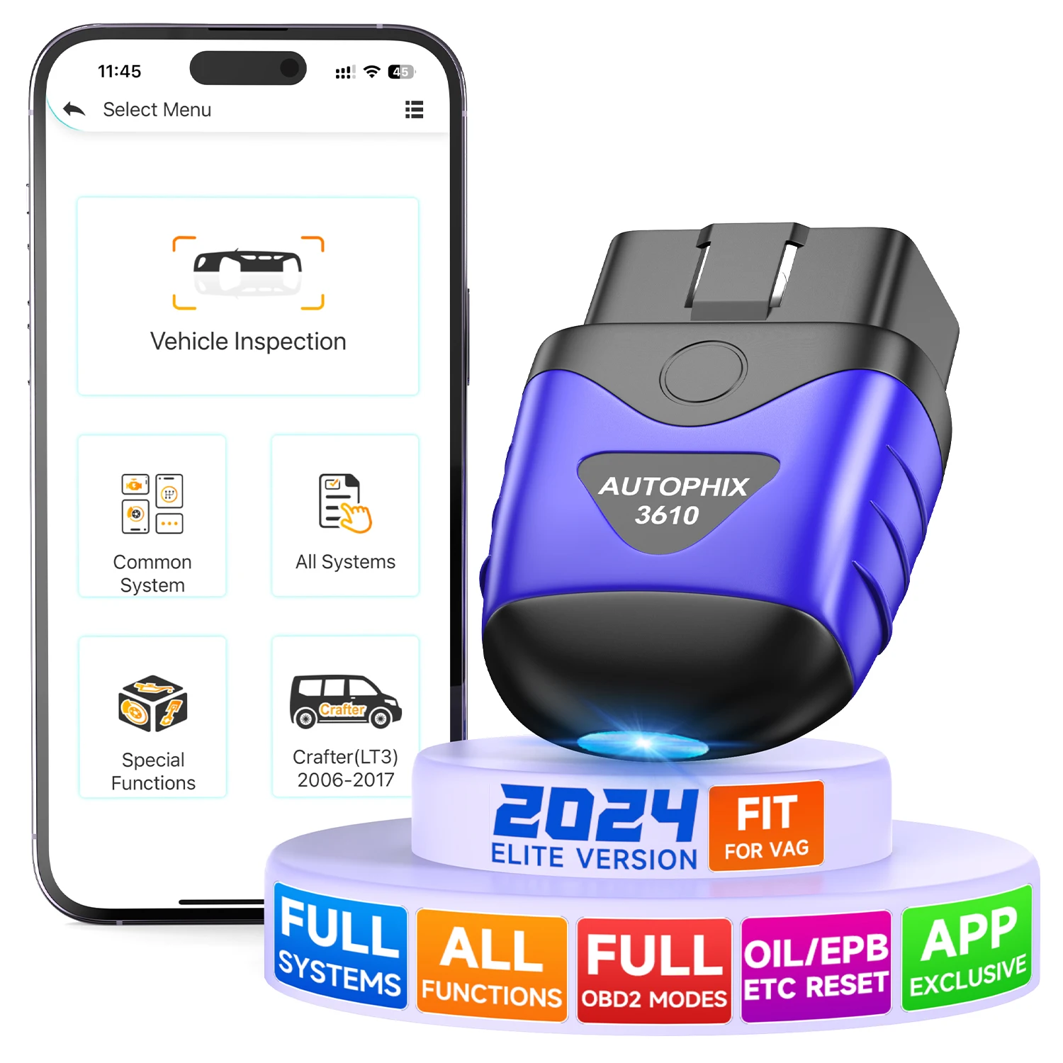 Автосканер 3610 OBD2, считыватель кодов, полная система, считывание, стирание кодов неисправностей, EPB и т. д., сброс масла, тестер напряжения батареи, автомобильный диагностический инструмент