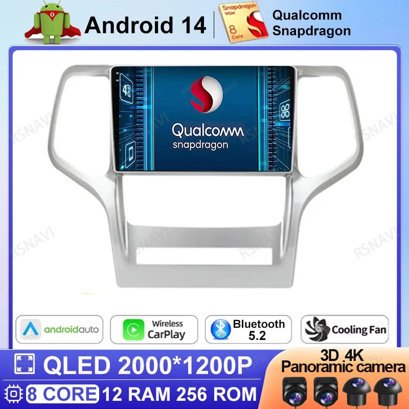 Автомобильный радиоприемник на Android 14 для Jeep Grand Cherokee WK2 2010-2013, беспроводной автомобильный проигрыватель Carplay Viedo, GPS, головное устройство, мультимедийный DSP BT