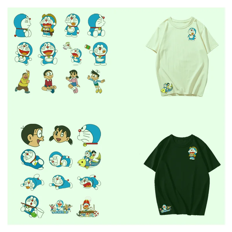12 шт./лот, виниловые наклейки Doraemon, нашивки для одежды, сделай сам, детские полосатые аппликации, футболка, наклейка, декор, утюг на переноске