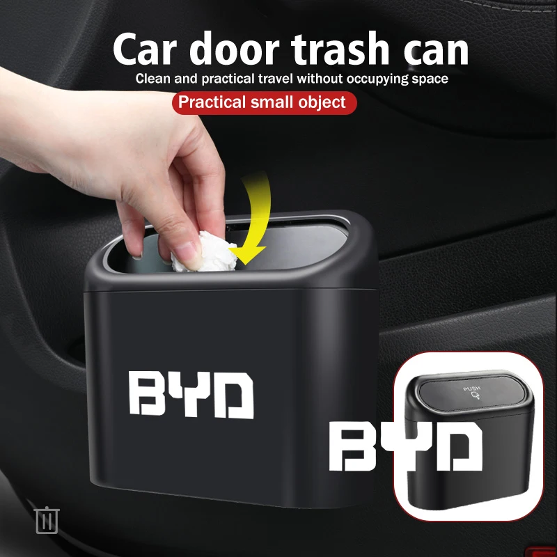 Для BYD автомобильный логотип мусорного бака с крышкой, подвесной водонепроницаемый контейнер для хранения автоаксессуаров Tang MAX DMI Qin EV600 Han EV Yuan Song PLUS Pro
