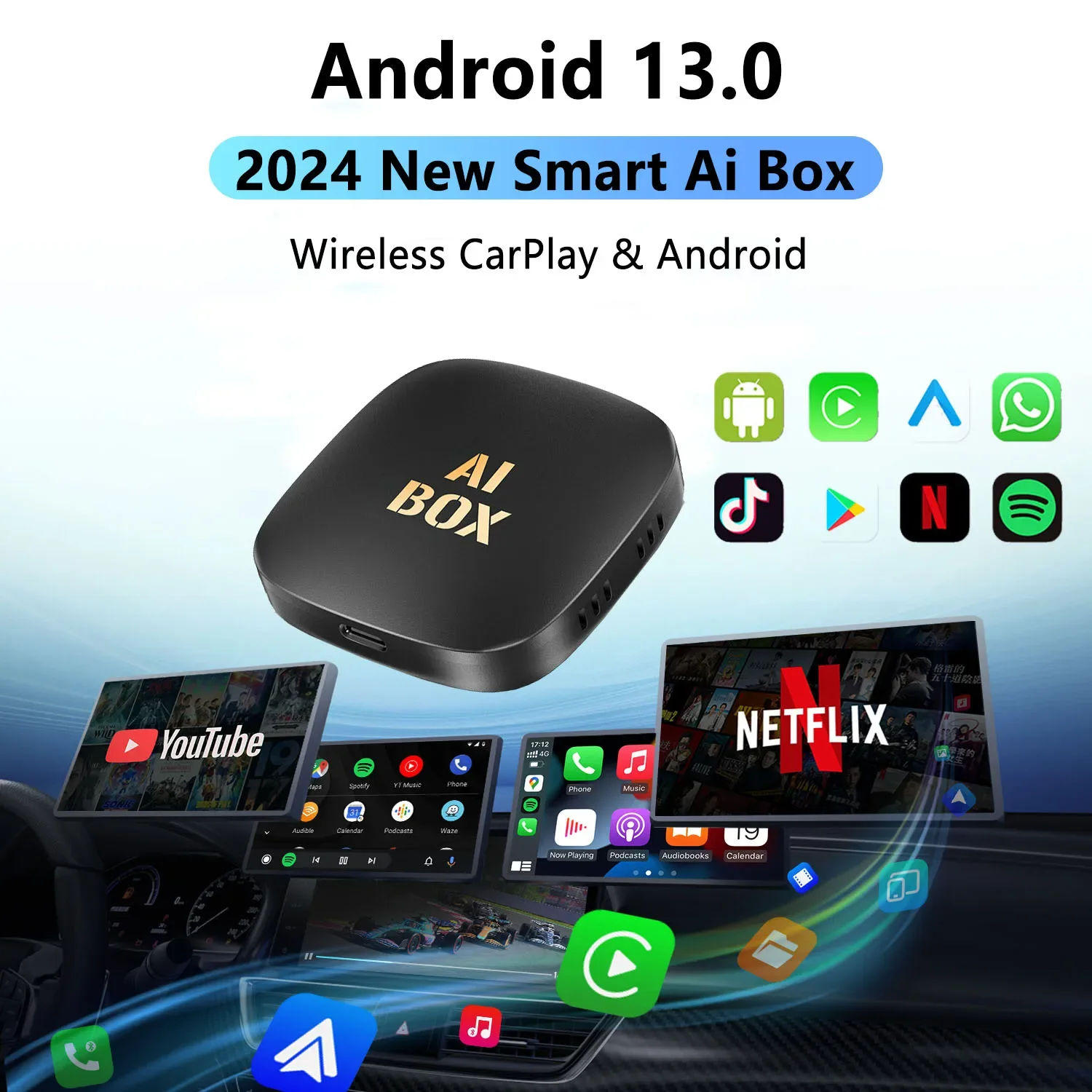 Android Smart Ai Box CarPlay Android 13, беспроводной адаптер CarPlay Android Auto для Netflix, автомобильные интеллектуальные системы YouTube