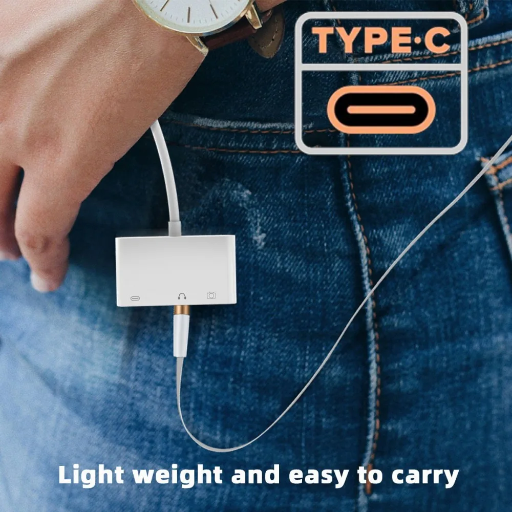 Фото Концентратор типа C USB-C на 3,5 мм аудио AUX и гнездо Type-A OTG с адаптером питания PD, совместимым с ноутбуком, планшетом, телефоном №4