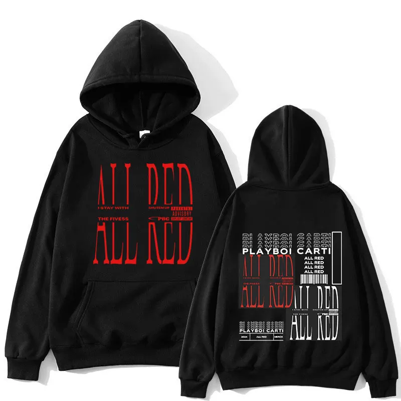 Rapper Playboi Carti All Red Album Hoodies Opium Ken Carson Destroy Lonely Whole Lotta Red Sweatshirt Men Women Hip Hop Pullover