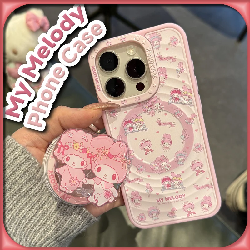 Чехол для телефона Kawaii My Melody с подставкой Magsafe для IPhone 16, 15, 14, 13, 12, Pro Max Sanrio, милый модный защитный чехол в стиле аниме