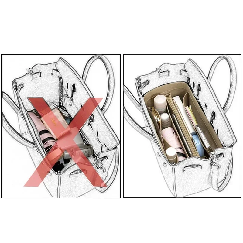 Фото Фетровая сумка-вкладыш для Hermes H-Birkin 25 30 35, сумка из фетровой ткани, косметичка, противоударная женская сумка для макияжа №5