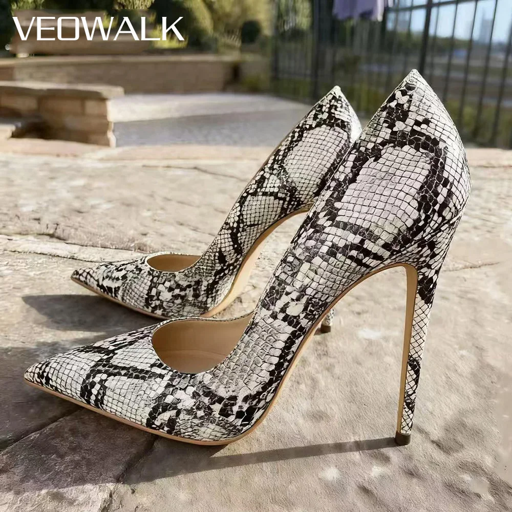 Veowalk индивидуальный дизайн со змеиным принтом, женские пикантные туфли на очень высоком каблуке 12 см 10 см, женские туфли-лодочки на шпильке с острым носком для вечеринки и свадьбы
