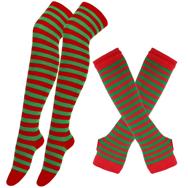 Rainbow Colorful Stockings Gloves Set Cute Thigh Knee Socks Dance Socks Striped Arm Warmer Gloves Women Cosplay Costume  Gifts (art.: 3920be8b1d7a4) - 3920be8b1d7a4