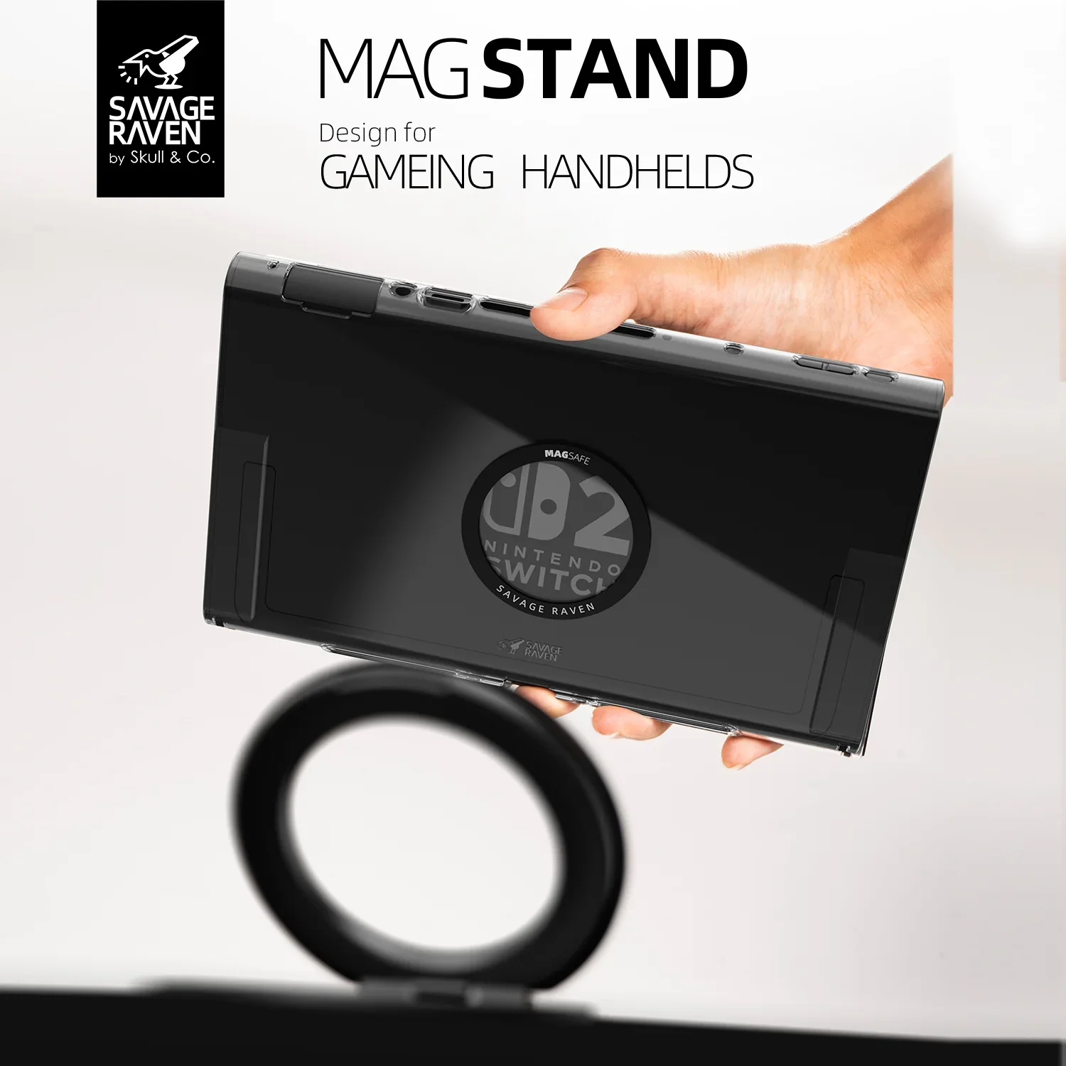 Магнитная ультратонкая кольцевая подставка Savage Raven by Skull & Co. MagStand для устройств Nintendo Switch Steam Deck ROG Ally MagSafe