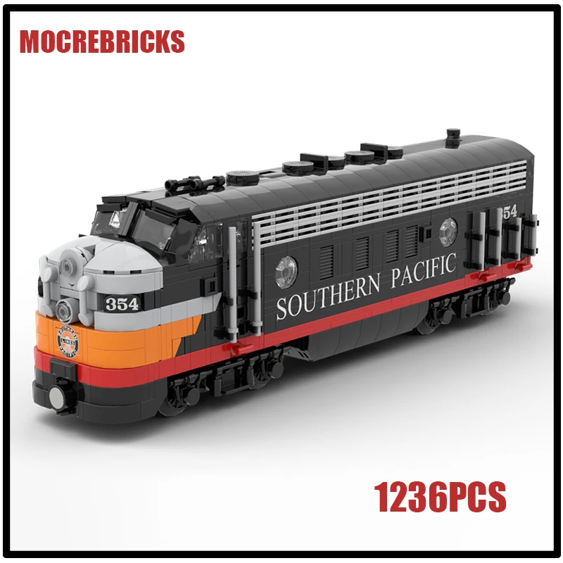 Фото Строительные блоки MOC, паровоз ATSF EMD F7, сборка, модель поезда с дистанционным управлением, кирпичи, игрушки, набор головоломок «сделай сам», рождественские подарки №4