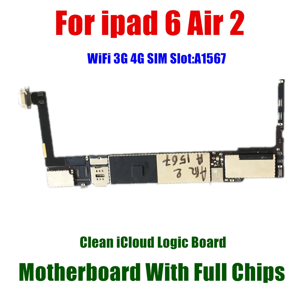 Материнская плата A1567 для ipad 6 Air 2, основная плата, семейная с распознаванием отпечатков пальцев, Wi-Fi, сотовый телефон 16 ГБ, 32 ГБ, 64 ГБ, 128 ГБ с iOS