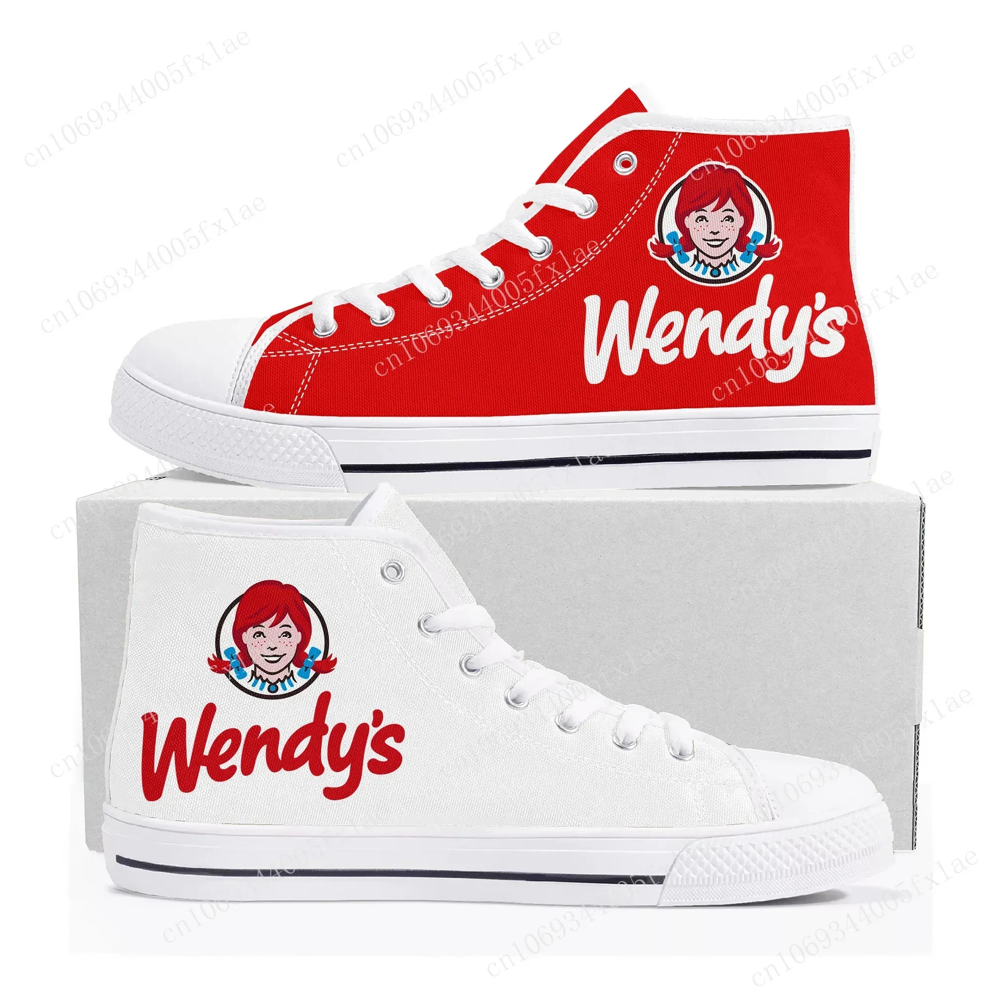 Фото Новые высокие кроссовки Wendys Fast Food Restaurant с логотипом высокого качества, мужские и женские парусиновые кроссовки для подростков по индивидуальному заказу, обувь для пар №5