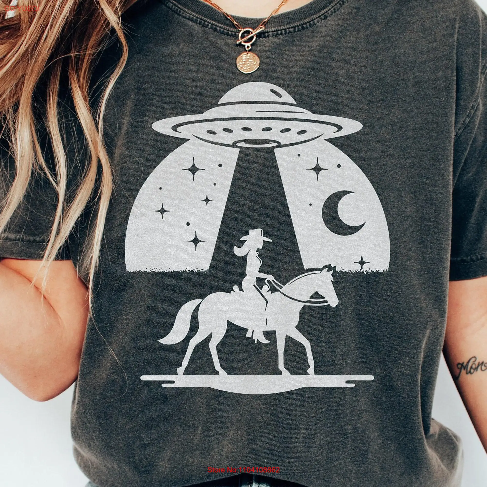 Космическая футболка Cowgirl с длинным или коротким рукавом для группового концерта космический Западный Ретро Родео