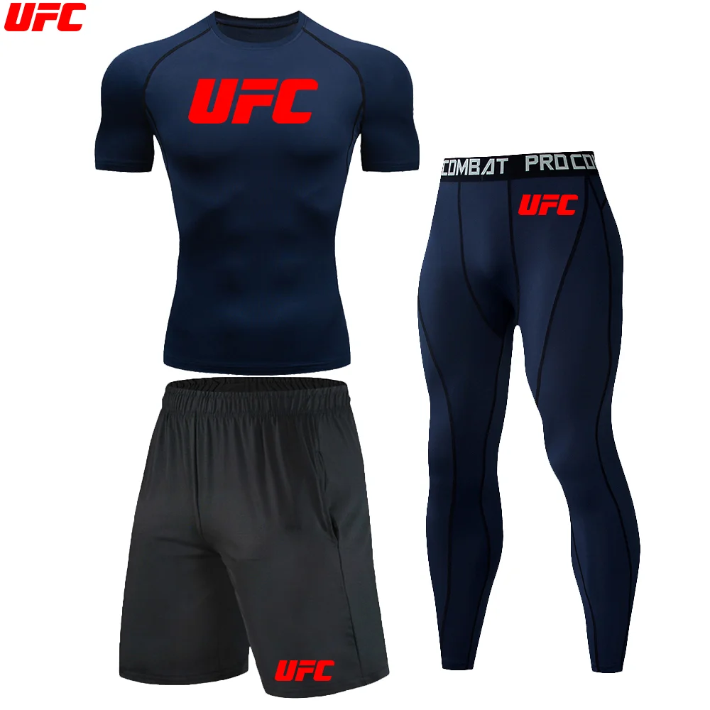 Фото UFC компрессионный рашгард для бега, спортивный костюм для мужчин, короткая спортивная одежда, костюмы, мужские спортивные колготки, тренировочная одежда, комплект для бега №4