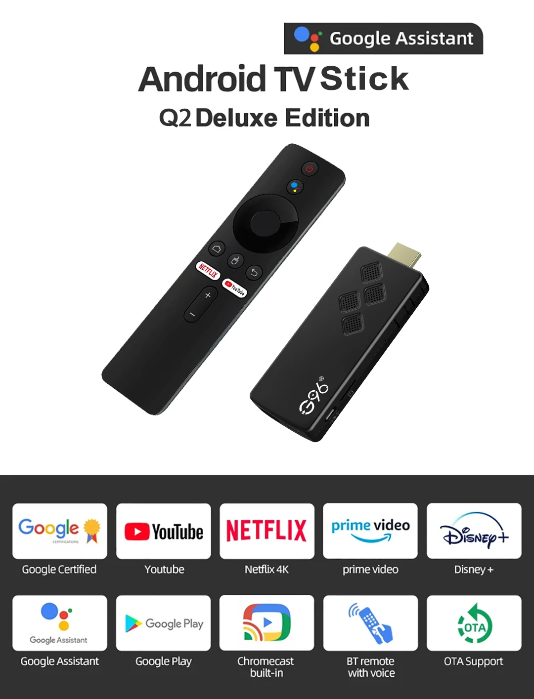 LVMAO Android13 Smart TV Stick 4K HDR10+ Двойной 2,4G/5G Wi-Fi Netflix IATV с Google Assistant Многоязычный медиаплеер