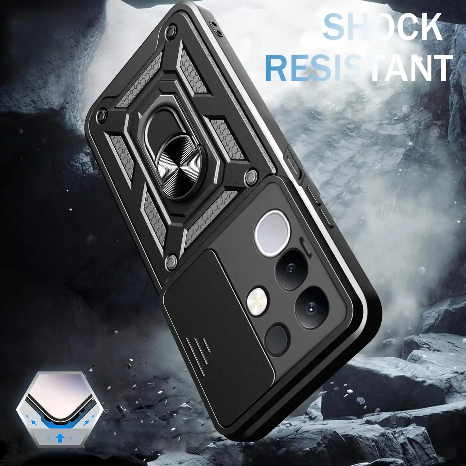 Фото Чехол для vivo Y29 4G Slide Camera Protect Stand Phone Shell Funda для Y29s 5G Y28 Cover №3