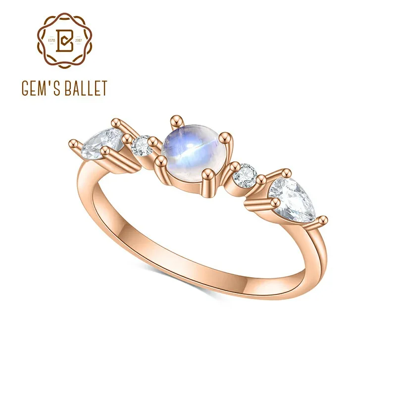GEM'S BALLET, июнь, камень рождения, натуральный Радужный лунный камень, обручальные кольца, стерлинговое серебро 925, розовое золото, кольцо-обещание, подарок для нее